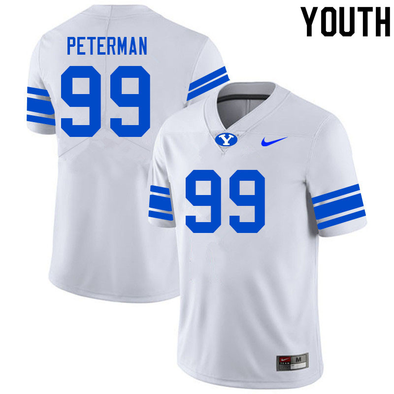 Youth #99 Cash Peterman BYU Cougars College Football Jerseys Sale-White - Click Image to Close